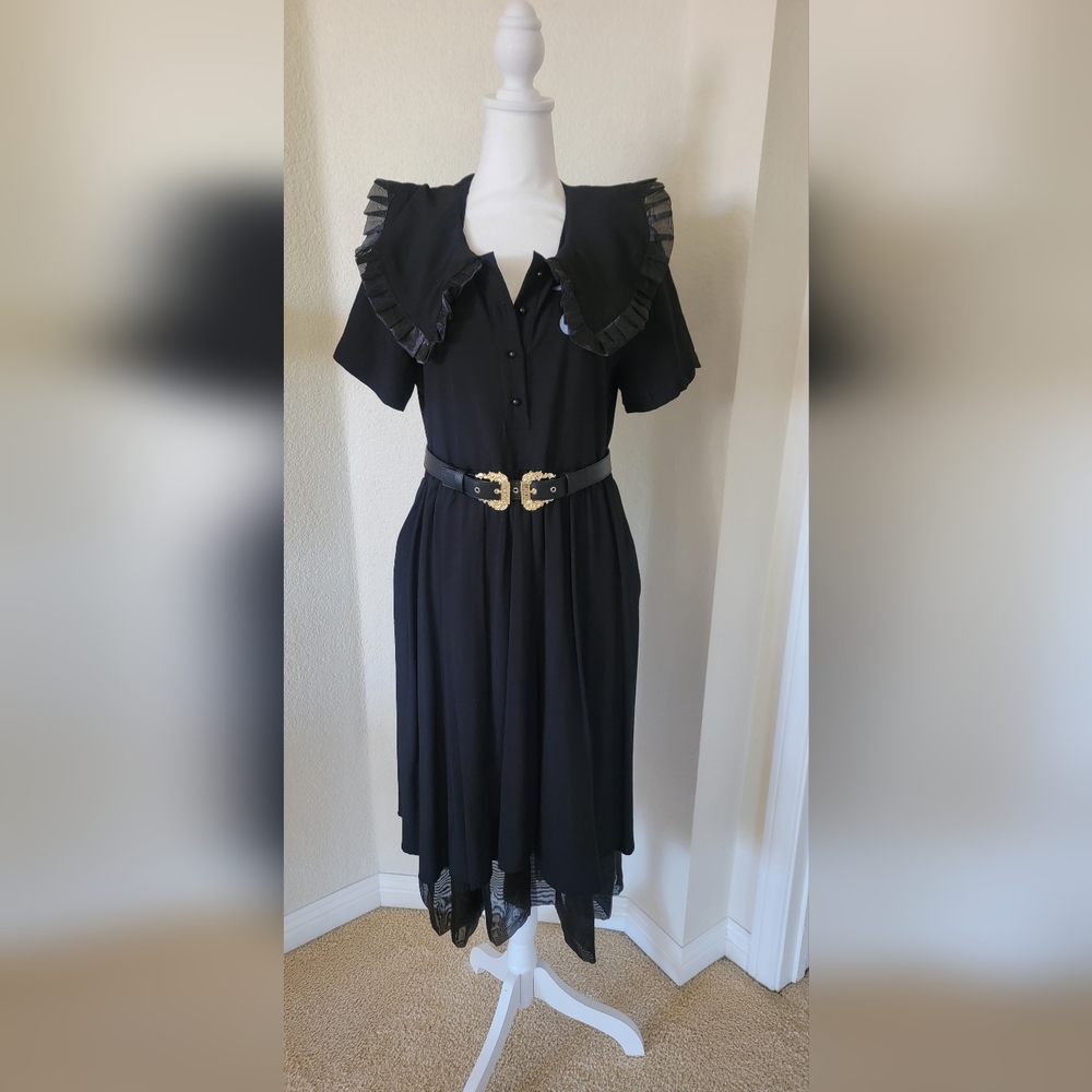 Christian Dior Black Dress with Ruffled Collar, Size Large